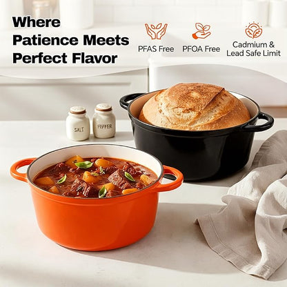 6 Quart Dutch Oven Pot with Lid, Non Stick Enameled Cast Iron Dutch Oven