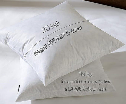 20x20 Decorative Throw Pillow Inserts-Down Feather Pillow Inserts-Square-Cotton Fabric-Set of 2-White.
