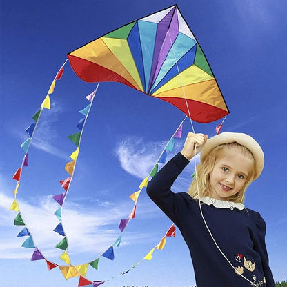 HONBO Large Delta Kite for Kids & Adults,Extremely Easy to Fly Kite for Beach Trip,String Line Included,with Colorful Tail,Perfect for Beginners