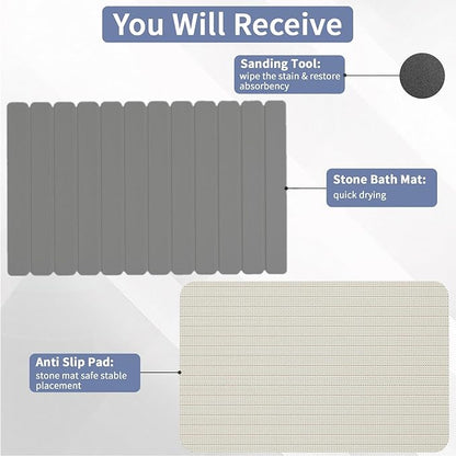 Large Stone Bath Mat 31.5 x 19.7in, Quick Dry Diatomaceous Earth Mats