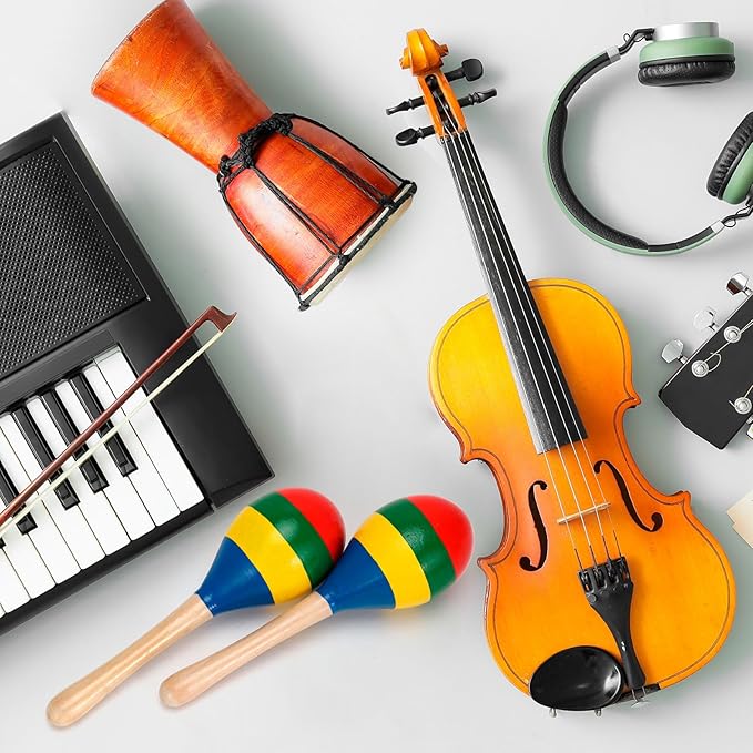 2 Pcs Maracas, Hand Percussion Rattles for Kids, Wooden Rumba Shaker Hand Musical Instruments with Clear Rhythm for Kids Adults Playing (Colorful)