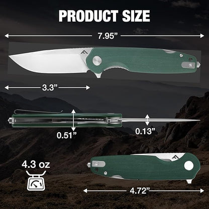 FLISSA Multitool Pocket Knife, 3.3" D2 Blade with G10 Handle, Liner Lock Folding Knife with Glass Breaker, Screwdrivers, Bottle Opener & Rope Cutter for EDC, Survival, Camping, Hiking