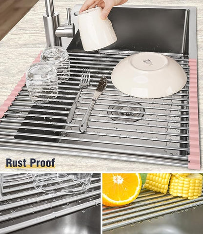 Tomorotec 21" x 15.5" Roll Up Dish Drying Rack Over Sink Drying Rack Sink Cover