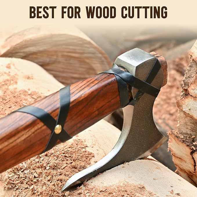 22-Inch Hand-Forged Viking Bearded Axe with Sheath – Survival & Camping Hatchet for Men – Best Gift (Brown Ragnar)