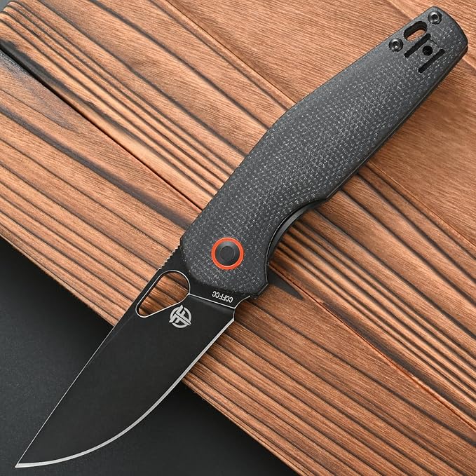 FF5 Folding Pocket Knife,DC53 Steel Blade Micarta Handle with Pocket Clip for Outdoor Camping Hunting Fishing Working (Black)