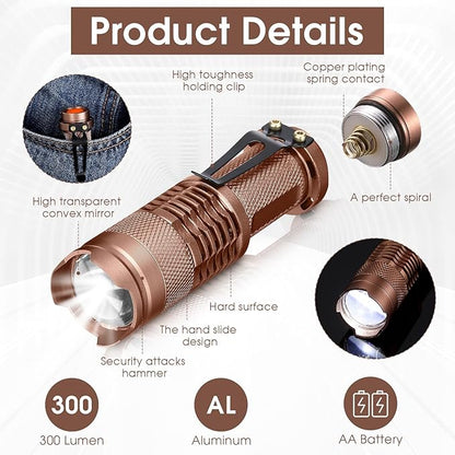 Fumete 20 Pieces LED Flashlight Mini 3 Mode Tactical Torch Small Water Resistant Pocket Flash Light Adjustable Focus Light Pen for Men, Father, Indoor Outdoor Hiking(Brown)