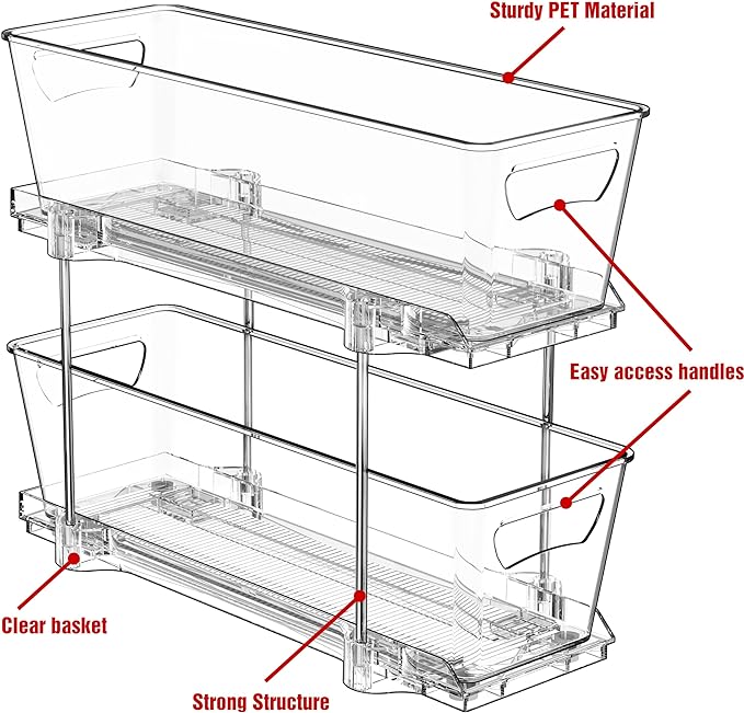 Simple Houseware 2-Tier Narrow Basket Drawer Cabinet Pull-Out Organizer