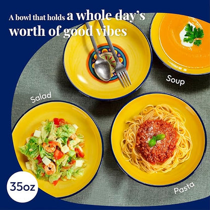 Bico Tunisian Pasta Bowls, 35oz Salad Bowl Set of 4, Large Ceramic Serving Dinner Bowls for Soup and Cereal, Microwave and Dishwasher Safe, Gift for Housewarming and Thanksgiving