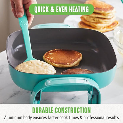 GreenLife 12" 5QT Square Electric Skillet, Glass Vented Lid, Ceramic PFAS-Free