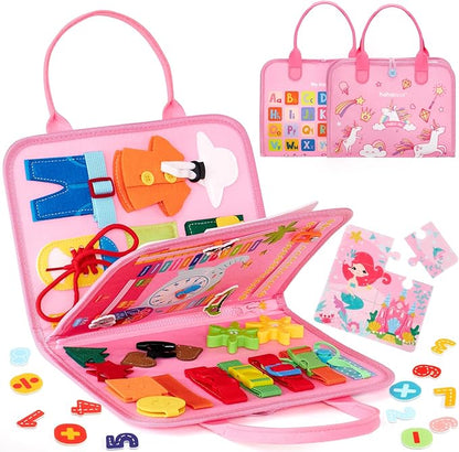 hahaland Busy Book for Toddlers Boys Girls Montessori Toys for 3+ Year Old Preschool Educational Learning Activities Toddler Travel Toys for Ages 3 4 5 with Life Skill Number Color Weather