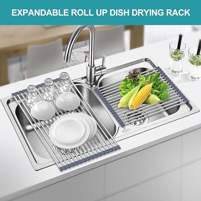 BBXTYLY Extra Large Expandable Roll Up Dish Drying Rack, Over The Sink Drying