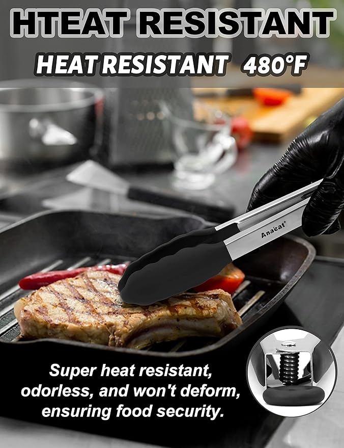 Anaeat Non-Stick Silicone Locking Tong Set of 3