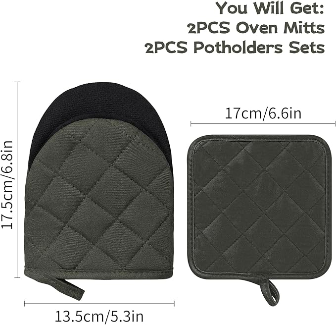 Oven Mitts and Pot Holders Set, Heat Resistant Silicone Kitchen Mini Oven