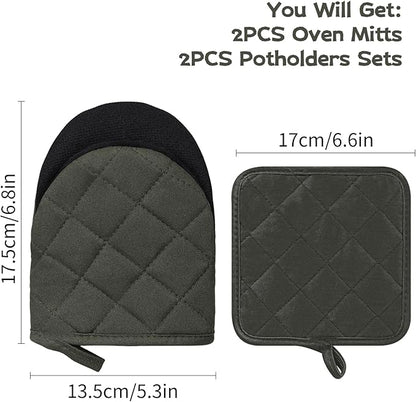Oven Mitts and Pot Holders Set, Heat Resistant Silicone Kitchen Mini Oven