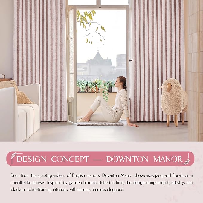 Beauoop Pink Floral Jacquard Blackout Curtains 72 Inches Long 2 Panels