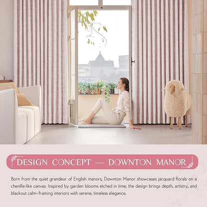 Beauoop Pink Floral Jacquard Blackout Curtains 72 Inches Long 2 Panels