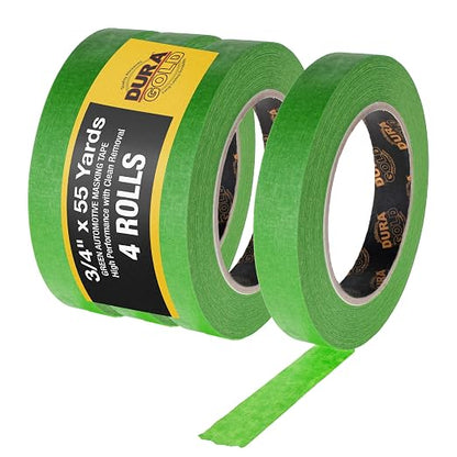Dura-Gold Green Automotive Masking Tape 3/4 Inch (0.7 Inch x 55 Yards), 4 Rolls - Premium High-Performance, Heat Resistant - Auto Refinish Painting, Car Detailing, Autobody, Industrial, Painters Tape