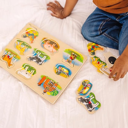 Melissa & Doug Farm Sound Puzzle - Wooden Peg Puzzle with Sound Effects (8 pcs)