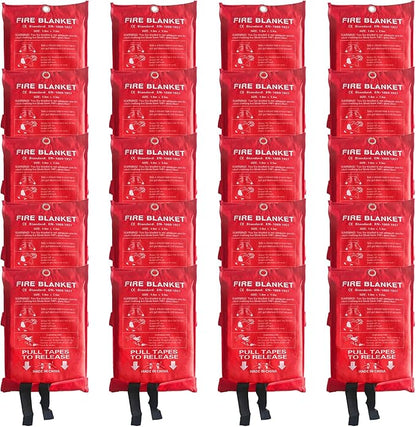 20 Packs Fire Blanket ??39.37x39.37 Inches, 1100??Heat Resistant, Emergency Fire Suppression Blanket for Kitchen, Home, Car, Camping ??Easy to Use, Non-Toxic, Reusable, Compact & Lightweight