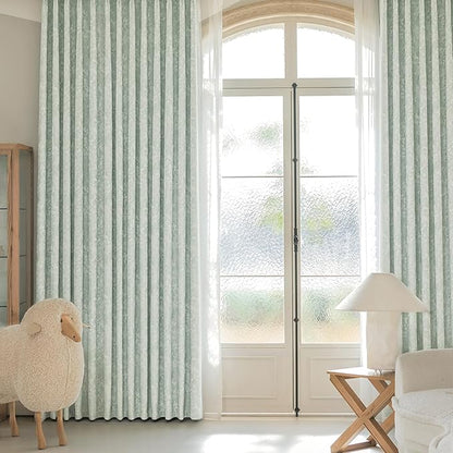Beauoop Green Floral Jacquard Blackout Curtains 84 Inches Long 2 Panels
