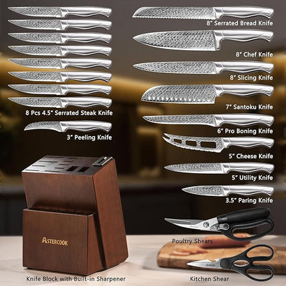 Knife Set, Astercook 21 Pieces Kitchen Knife Set