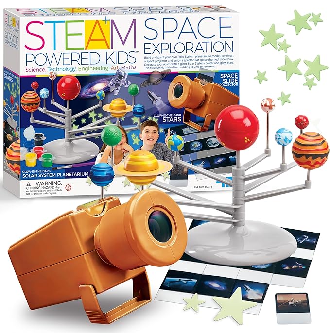 4M - STEAM Space Exploration - Build & Paint Solar System Planetarium Model, Assemble Space Toys Projector with Slides, Includes Glow Stars & Poster - Educational Science Planet Toys Kit, Kids Ages 5+