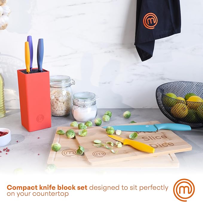 MasterChef Knife Block Set of 6 Kitchen Knives, Extra Sharp Stainless Steel