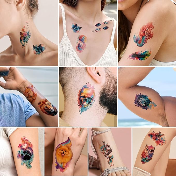 77 Sheets Temporary Tattoo, 17 Sheets Half Arm Flower Lion Tiger Cat Owl Parrot Waterproof Fake Tattoos for Adults Shoulder Neck, 60 Sheets Tiny Realistic Tattoo Sticker for Women Girls and Kids