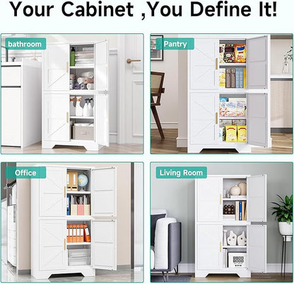 SISESOL White Storage Cabinet with 4 Doors and 2 Adjustable Shelves,Farmhouse Food Pantry Cabinets,Small Bathroom Cabinet,4 Tier Metal Storage Cabinets for Home Kitchen,Dining/Living/Laundry/Room