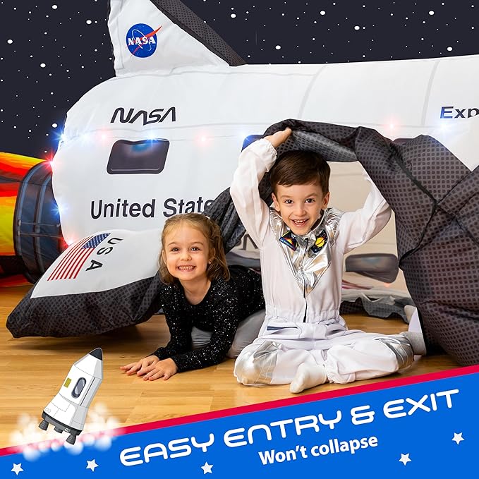 W&O Space Explorer Aerodome with LED Lights & Blast-Off Button – Inflates in Seconds to Create an Immersive Space Adventure for Kids Ages 3-12 – Inflatable Rocket Ship Tent (Fan Not Included)