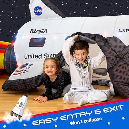 W&O Space Explorer Aerodome with LED Lights & Blast-Off Button – Inflates in Seconds to Create an Immersive Space Adventure for Kids Ages 3-12 – Inflatable Rocket Ship Tent (Fan Not Included)