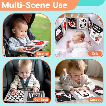 Black and White High Contrast Baby Books Flash Cards Tummy Time Mirror Toys Newborn Toys 0 6 Months Brain Development Infant Stimulating Sensory Toy 0-3 3-6 2 4 5 Months old Baby Boy Girl Shower Gifts