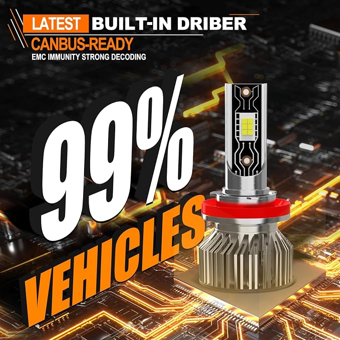 Compatible For Nissan Maxima 2016-2018 H8 H9 High/Low Beam H11 Fog Light Bulbs, 600% Brightness 6500K White with Cooling Fan, Plug and Play, IP68 Pack of 6