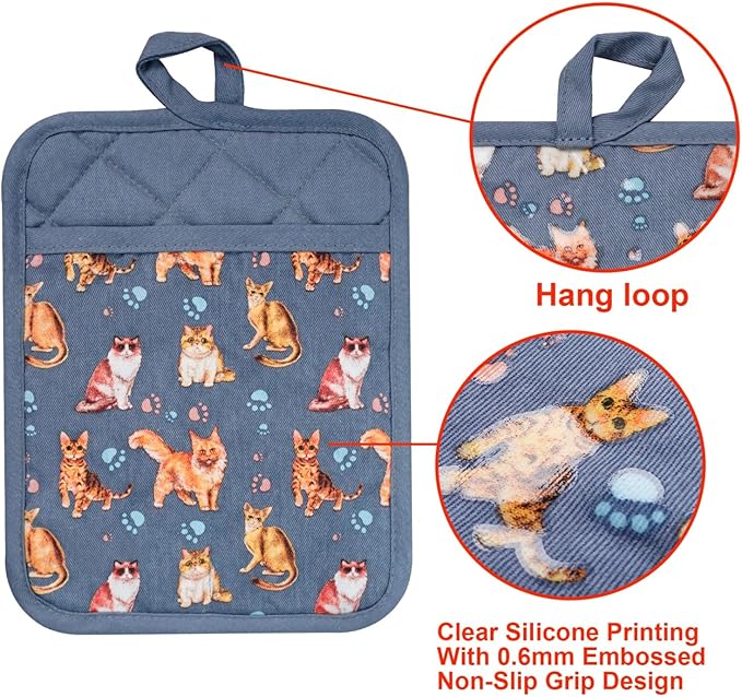 Pot Holders Set of 2 Heat Resistant 480 ℉Non Slip Clear Silicone Printed