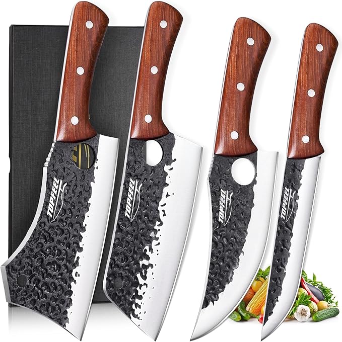 Topfeel 4PCS Meat Cleaver Set -Heavy Duty Bone Chopper & Meat Cleaver & Viking