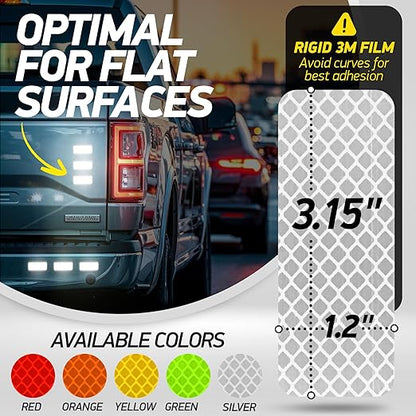Reflective Safety Tape Stickers | 3M Diamond Grade | Mixed Colors | 1.2″ x 3.15″ | 20-Pack | Safety Warning Tape for Helmets, Cars, Mailboxes & More