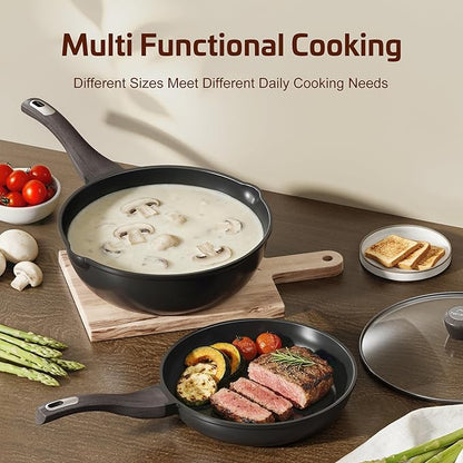 Nonstick Cookware Set, Titanium Coating Pan Set, Induction Cookware Oven Safe