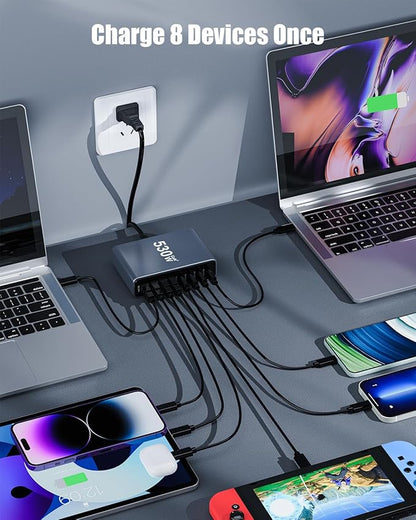 530W USB C Charger Block, 8-Port USB C Charging Station GaN IV Travel