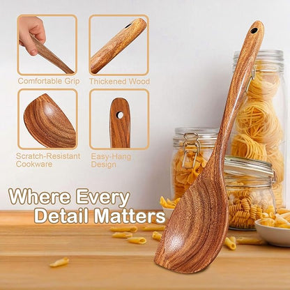 Wooden Spoons for Cooking, 4 Piece Natural Premium Teak Wooden Cooking Utensils