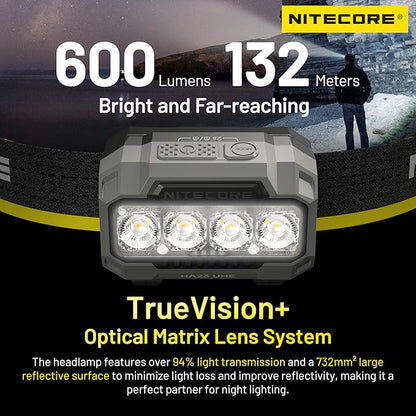 Nitecore HA23 UHE 600 Lumen MCT Outdoor Headlamp Multiple Color Temperatures Lightweight AAA Headlight Tag (Black)
