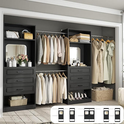 Unikito Closet System with 6 Drawers, 6-14Ft Closet Organizer with Mirror