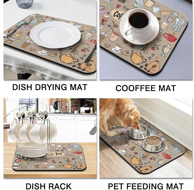 Fun Coffee Bar Mat 24inx18in, Absorbent Hide Stain Anti-Slip Accessories Fit