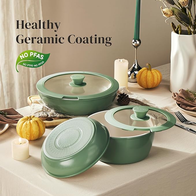 Redchef Ceramic Cookware Set, Removable Handle Pots and Pans Non-Stick