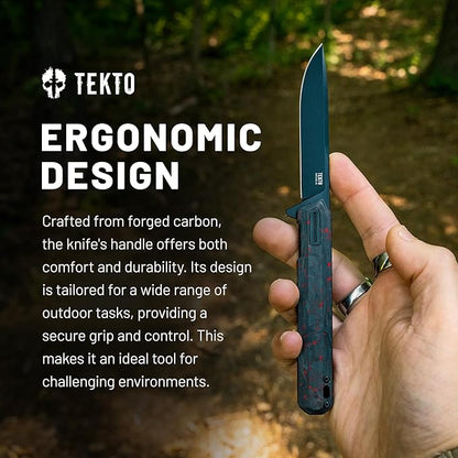 F2 Bravo Folding Pocket Knife - D2 Steel Blade, Ceramic Ball Bearings - EDC - Snap, Swift Flip for Camping - 2.4oz (68g), Forged Ember Handle, Black Titanium Accents (Tactical Patch Included)