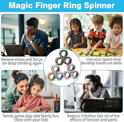 12Pcs Magnetic Rings Fidget Toys Spinner Set Halloween Party Favors,Finger Magnet Rings Endless Hours of Fun ADHD Stress Relief Fidget Spinner for Relieve Anxiety Birthday for Adults Teens Kids