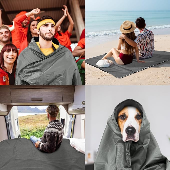Fleece Waterproof Outdoor Blanket - Windproof Stadium Blanket for Camping, Picnics, and Sports Stay Dry and Comfortable 80"x 58"(Gray)