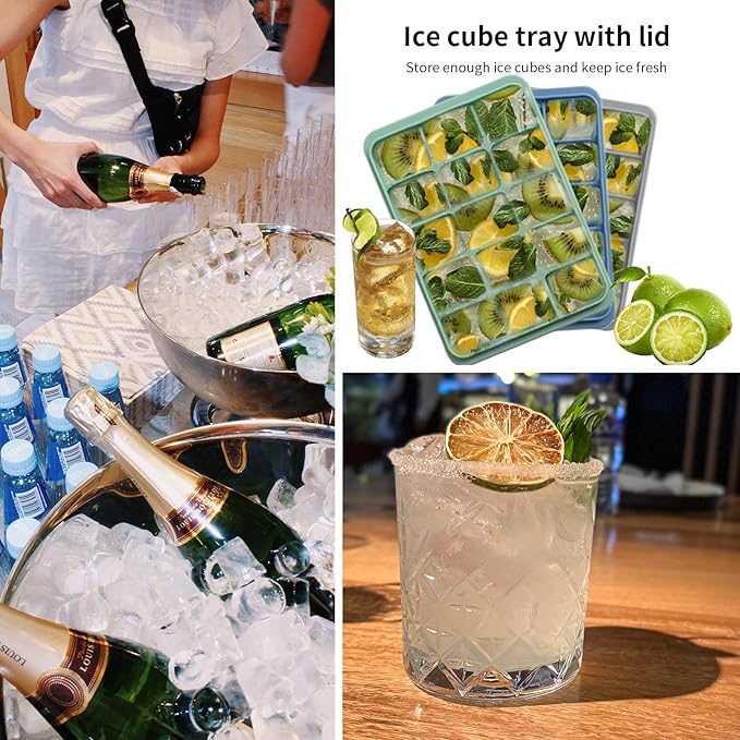Ice Cube Trays Set of 3, Easy Release 15 Flexible Silicone Ice Cube Molds