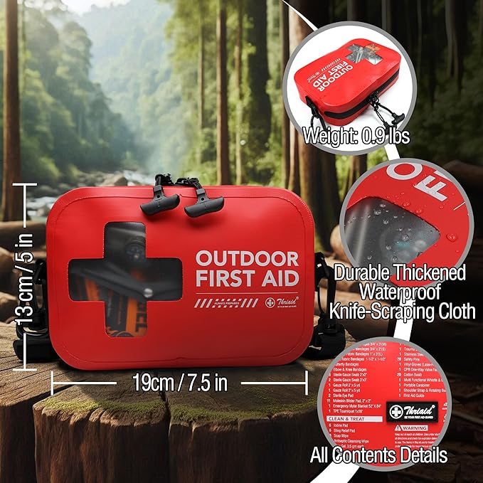 152 PCS Waterproof First Aid Kit, Portable Small Boat Dry Bag Bug Out Bags, Emergency Medical Kit Ideal for Boating, Camping, Fishing, Kayaking, Floating, Red
