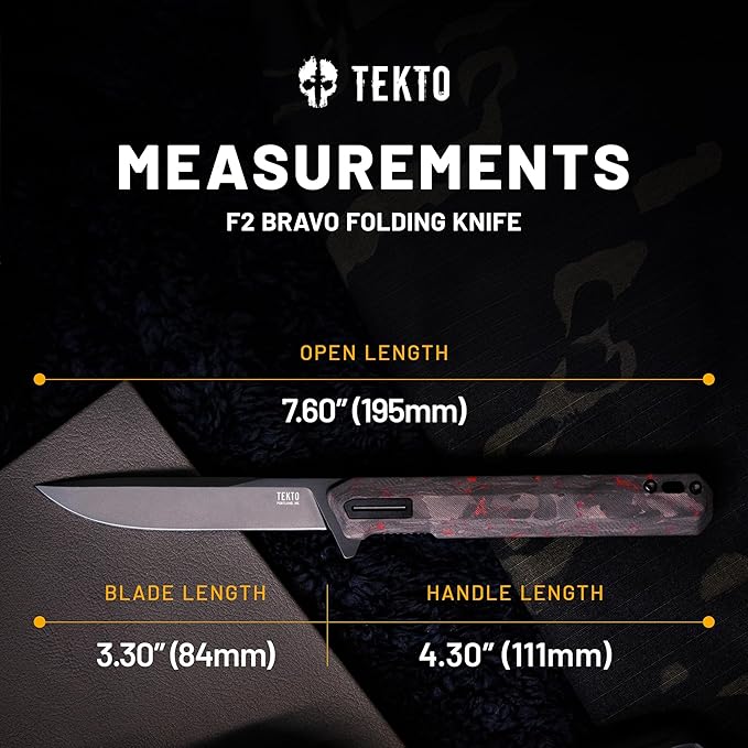 F2 Bravo Folding Pocket Knife - D2 Steel Blade, Ceramic Ball Bearings - EDC - Snap, Swift Flip for Camping - 2.4oz (68g), Forged Ember Handle, Black Titanium Accents (Tactical Patch Included)