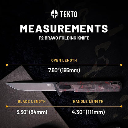 F2 Bravo Folding Pocket Knife - D2 Steel Blade, Ceramic Ball Bearings - EDC - Snap, Swift Flip for Camping - 2.4oz (68g), Forged Ember Handle, Black Titanium Accents (Tactical Patch Included)